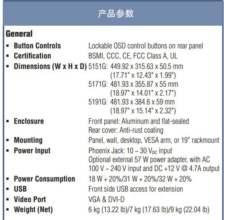 全新研華 工業(yè)等級平板顯示器FPM系列 15寸工業(yè)顯示器 FPM-5191G