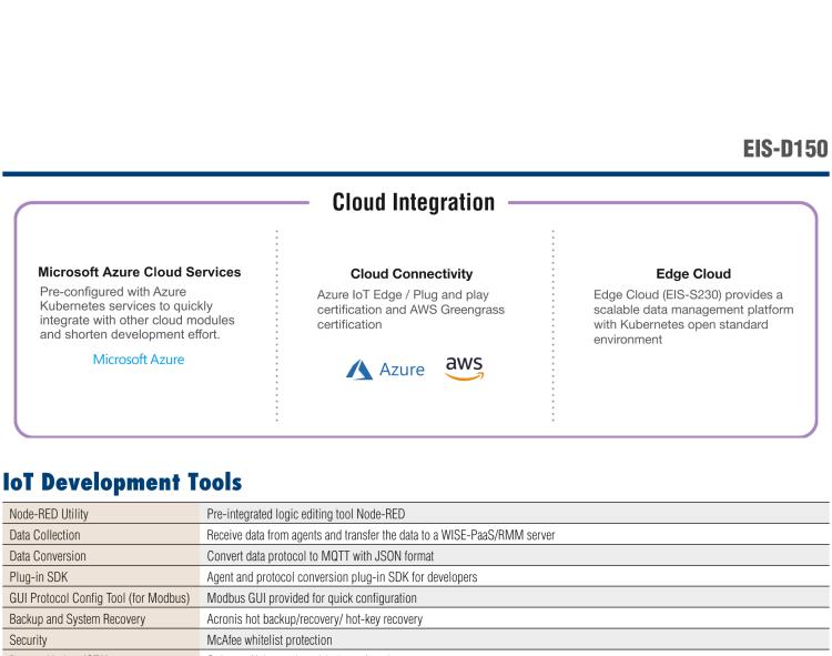 研華EIS-D150 研華EIS-D150，邊緣計(jì)算系統(tǒng)，支持Intel 第六代處理器，可選i3/i5/i7 CPU，最高支持 16 GB內(nèi)存，具備豐富擴(kuò)展接口 2 x LAN，4 x COM，6 x USB等，同時(shí)還可以擴(kuò)展 iDoor 和 ARK-Plus 模組增加更多的擴(kuò)展能力，可以根據(jù)現(xiàn)場(chǎng)應(yīng)用需求，靈活定制。