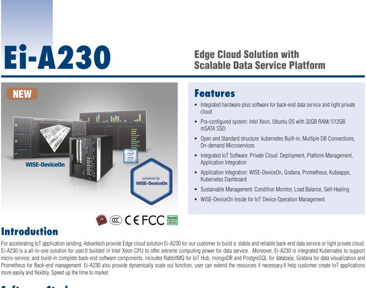 研華EI-A230 研華 EI-A230，邊緣計算系統(tǒng)服務(wù)器，搭載Intel Xeon E3-1275 V6 CPU，32GB RAM，512GB mSATA SSD，1T HDD *2，預(yù)裝Ubuntu 16.04操作系統(tǒng)。