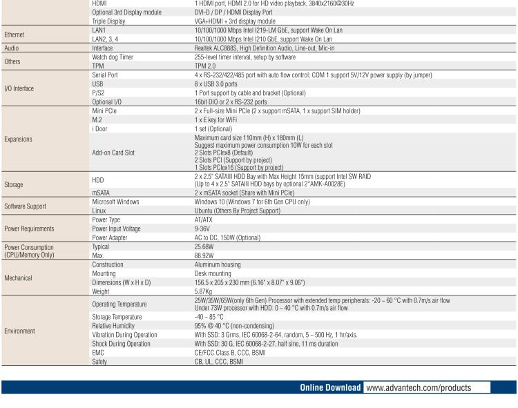 研華EIS-S230 研華 EIS-S230，邊緣計算系統(tǒng)服務(wù)器，支持Intel 第六代、第七代處理器，可選i3/i5/i7 Xeon CPU，DDR4 最高32GB，最多可支持4 x 2.5寸硬盤，具備豐富擴展接口 4 x LAN，4 x COM，8 x USB，2 x PCIE。產(chǎn)品生命周期長，穩(wěn)定可靠。