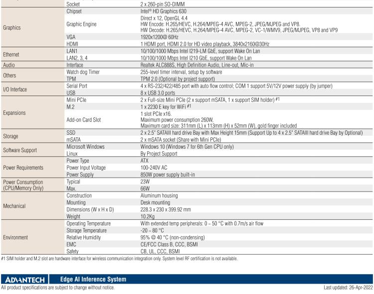 研華AIR-300 支持Intel Xeon / 6/7代Core?i3/i5/i7處理器，AI計(jì)算平臺(tái)，可擴(kuò)展 PCIe x16 GPU全尺寸卡