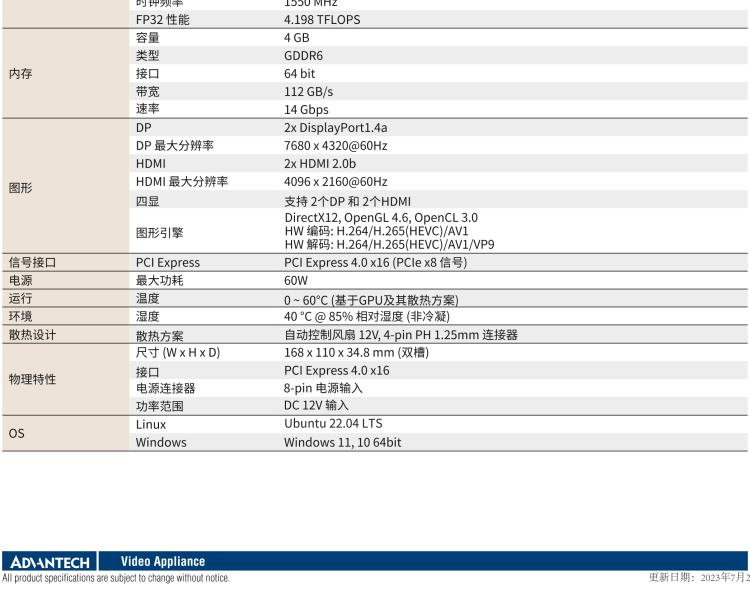 研華VEGA-P110 Intel Arc A370M 嵌入式 GPU卡 PCIe x16 ，帶2個HDMI 2.0b, 2個DP 1.4a