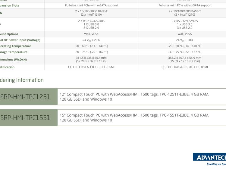 研華ESRP-HMI-TPC1251 Machine Visualization with 12" Compact Touch Panel PC