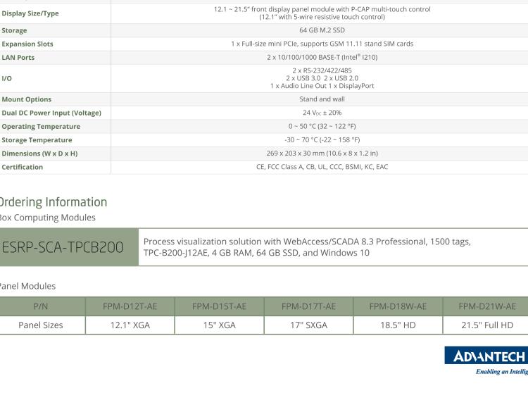 研華ESRP-SCA-TPCB200 Process Visualization with Various Display Sizes