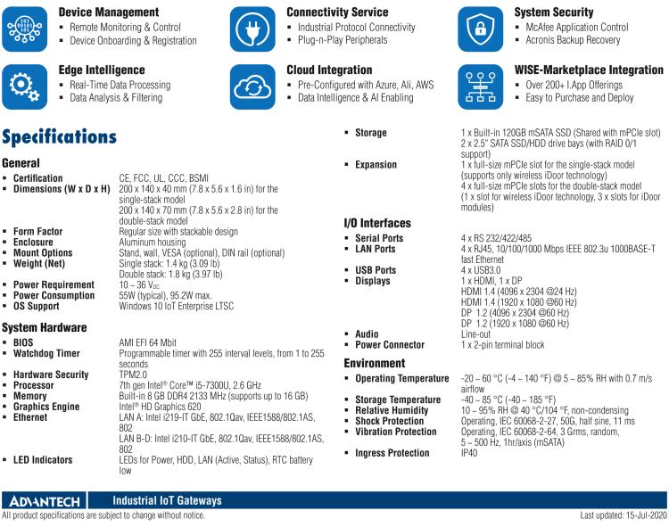 研華ESRP-RMM-UNO2484 ESRP-RMM series help to power up your IoT solution with asset management edge gateways by WISE-DeviceOn. Enable a reliable device operation.