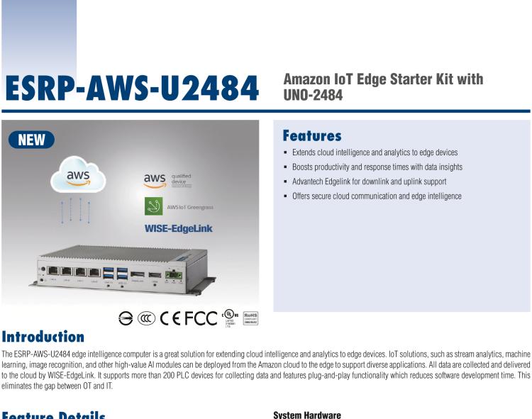 研華ESRP-AWS-U2484 Intel? Core? i5 Modular Compact Embedded Box PC with AWS IoT Greengrass and WISE-EdgeLink