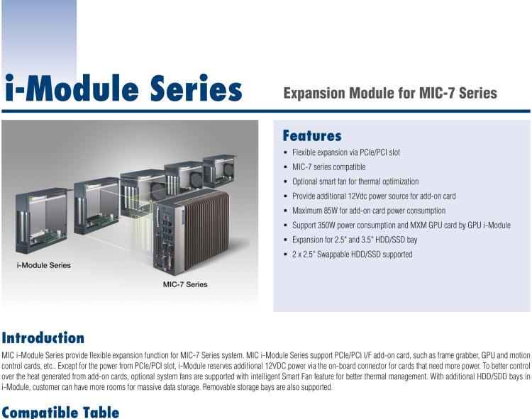 研華MIC-75S20 帶1個PCIe x16、1個PCIe x4、2個2.5" HDD/SSD托架的2插槽擴展i-Module