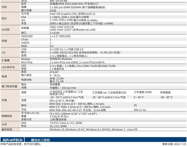 研華MIC-7500 Intel? 第6代 Core? i 處理器 緊湊型無風扇系統(tǒng)