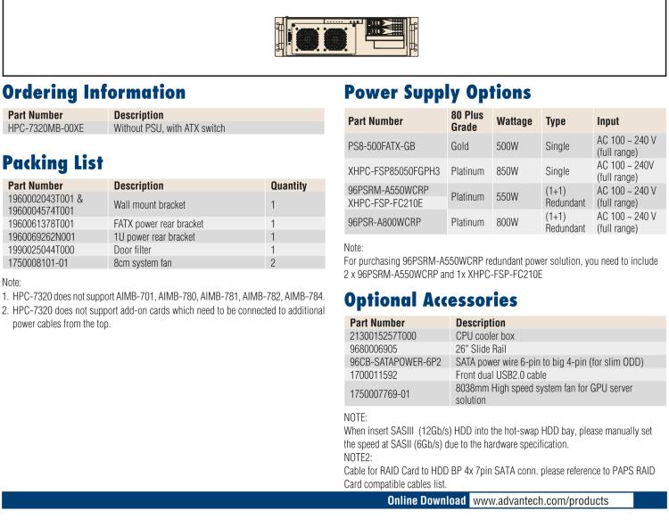 研華HPC-7320 3U用于EATX / ATX / MicroATX主板的短機(jī)箱,機(jī)架式/壁掛式/塔式底盤