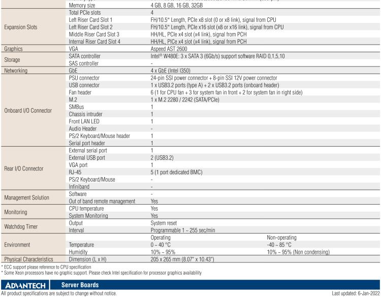 研華ASMB-610 LGA 1200 Intel? Xeon? W & 第十代 Core?專用服務(wù)器主板，帶4 x DDR4, 1 x PCIeX16, 2 x PCIeX4, 5 x USB 3.2, 3 x SATA 3, Quad LANs and和 IPMI