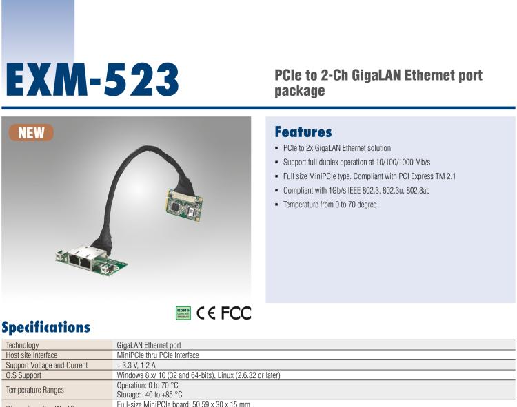 研華EXM-523 GigaLAN 以太網(wǎng)模塊、2-Ch、PCIe I/F