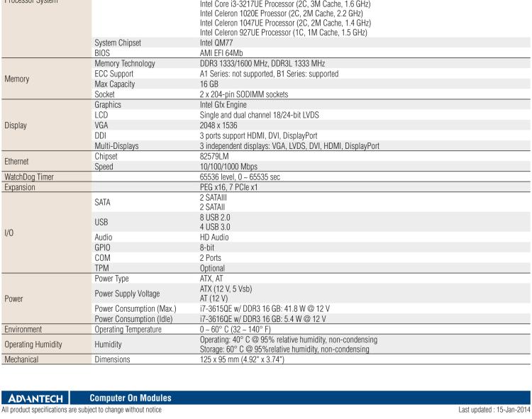 研華SOM-5892 Intel? Core? i7/i5/i3 處理器COM-Express Basic模塊