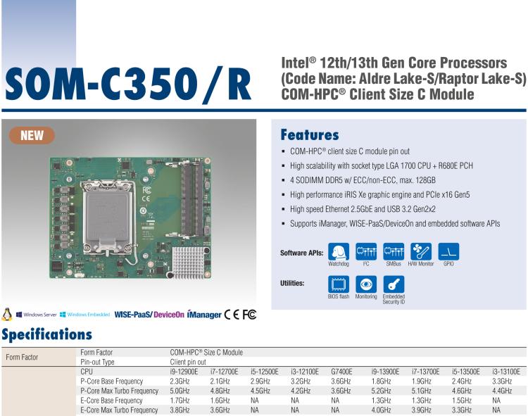 研華SOM-C350 Intel Alder Lake-S 可更換型 CPU，COM-HPC Client Size C 模塊