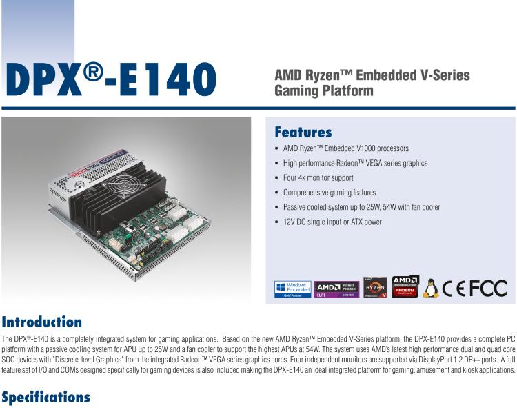 研華DPX-E140 AMD Ryzen? Embedded V-Series Gaming Platform