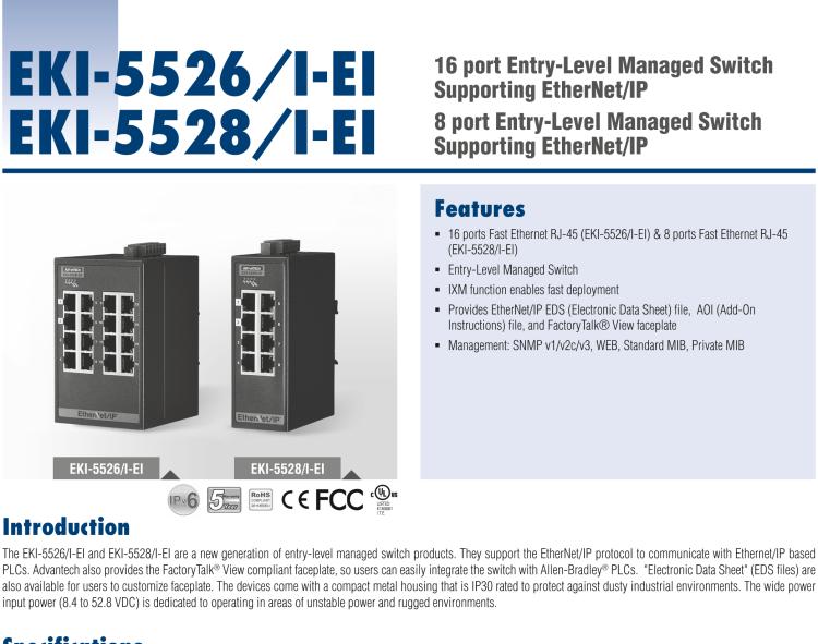 研華EKI-5528-EI 8FE Managed Ethernet Switch support EtherNet/IP