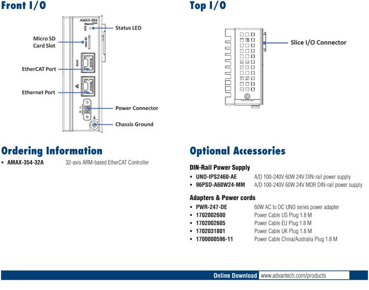 研華AMAX-354 Ultra Compact ARM-based EtherCAT Controller with Dual-Core Processor, 1 x LAN, 1 x EtherCAT, 1 x MicroSD and Slice IO expansion