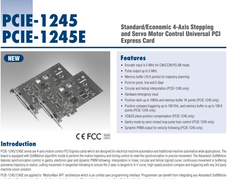 研華PCIE-1245 通用型標(biāo)準(zhǔn)4軸步進(jìn)和伺服電機(jī)控制PCI總線卡