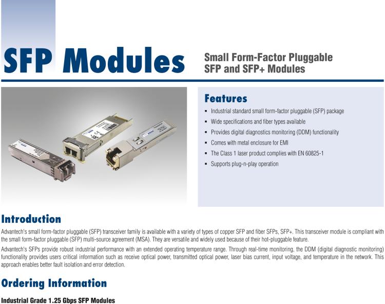 研華SFP-GMM-2K IE-SFP/1250-ED，多模1310-LC 2km（也被稱為808-38206）