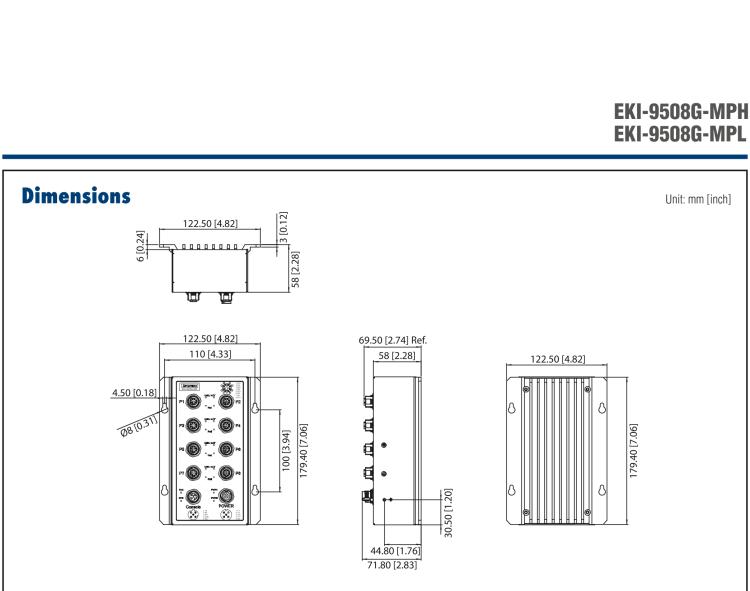 研華EKI-9508G-MPL 8個(gè)千兆M12 POE端口非網(wǎng)管EN50155交換機(jī)， 支持24/48 VDC供電