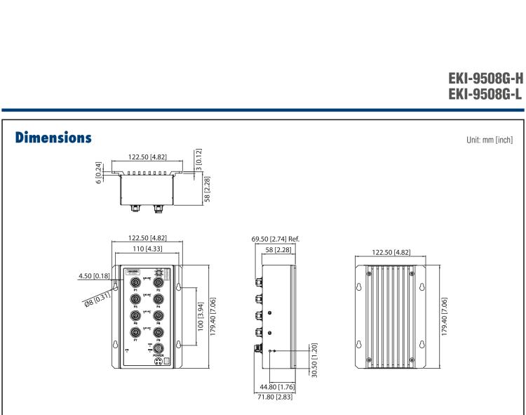 研華EKI-9508G-H 8個(gè)千兆M12端口非網(wǎng)管EN50155交換機(jī)， 支持72/96/110 VDC供電