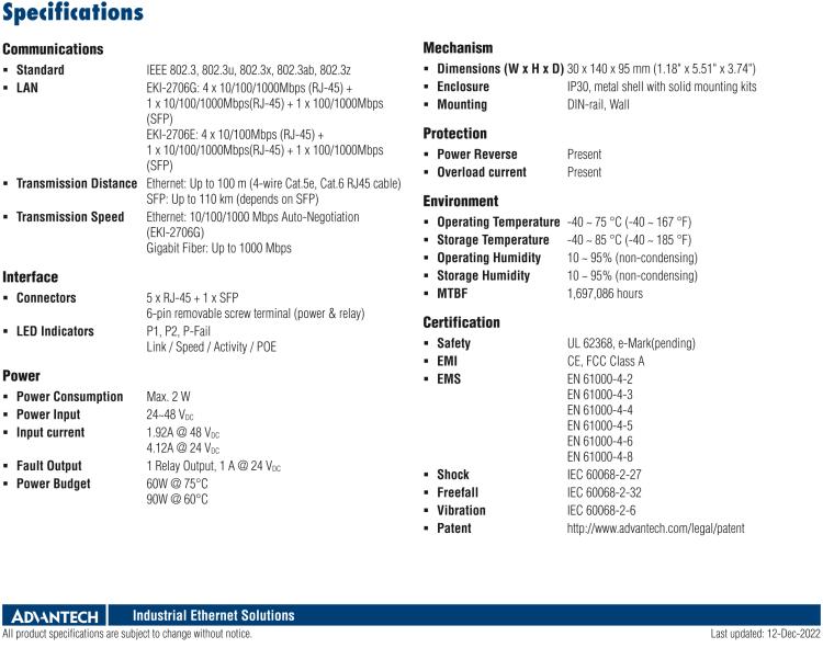 研華EKI-2706G-1GFPI 4GE PoE+1G+1G SFP，非網(wǎng)管型PoE工業(yè)以太網(wǎng)交換機(jī)，IEEE802.3af/at，24~48VDC（BE型），48~53VDC（AE型），-40~75℃