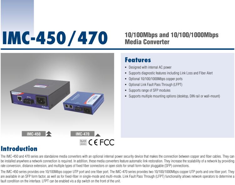 研華IMC-450-M8 Standalone Media Converter, 100Mbps, Multimode 850nm, 2km, SC