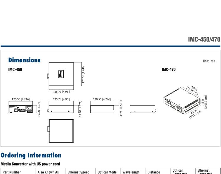 研華IMC-450-MMST-US Standalone Media Converter, 100Mbps, Multimode 1300nm, 5km, ST ,AC adapter (also known as McBasic 855-10927 )