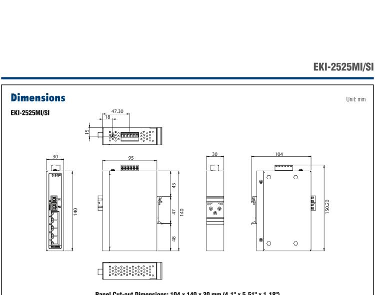 研華EKI-2525MI-ST 4FE+1FE ST Multi-mode Unmanaged Ethernet Switch, -40~75℃