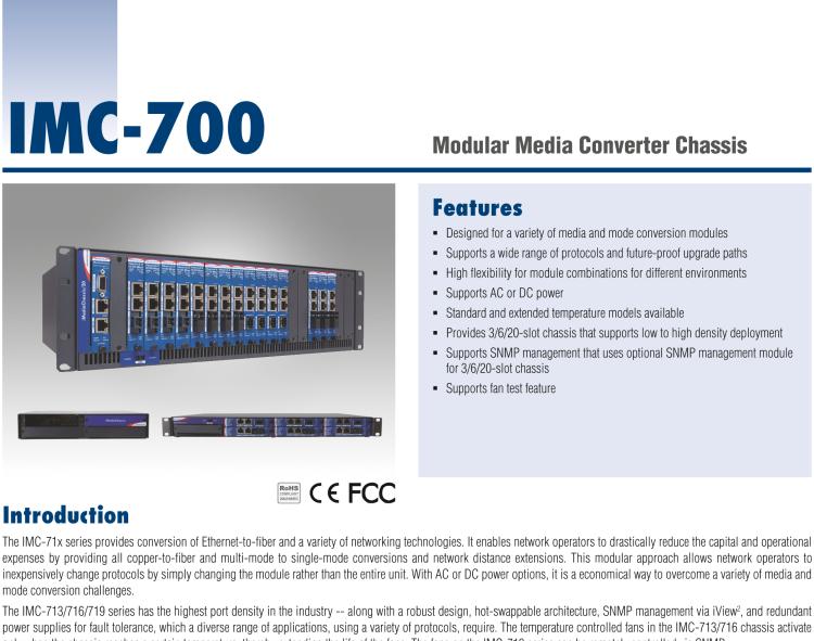 研華IMC-711I-AC-PS Managed Hardened Modular 1-slot Media Converter Chassis, AC Power (also known as IE-MediaChassis 850-33100)