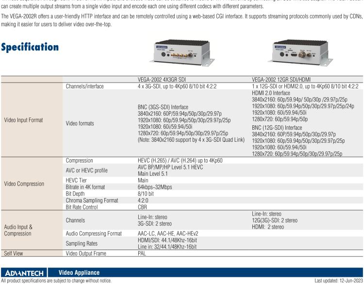 研華VEGA-2002R 4K UHD H.265/H.264 Real-Time Fanless Streaming Box