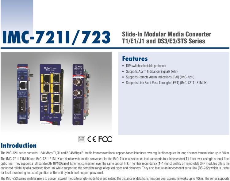 研華IMC-721I-SEST Managed Hardened Modular Media Converter, DS1, Single mode 1310nm, 5km, ST (also known as iMcV 850-18105)