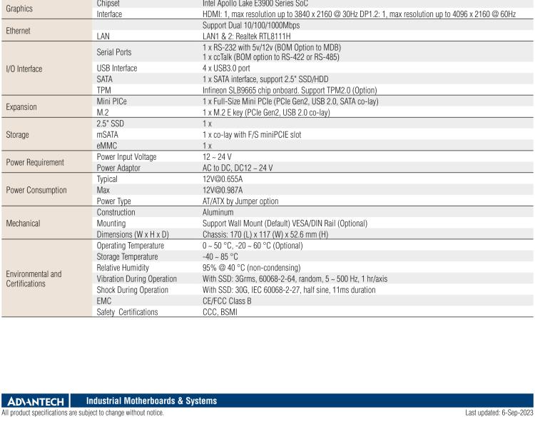 研華EPC-U2117 Intel Atom第六代Apollo Lake無風扇嵌入式工控機，板載eMMC，CANBUS