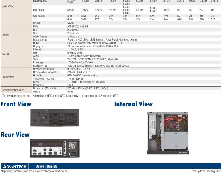 研華EPC-B2278 適配Intel 第12代 Core i 系列處理器，搭載Q670E芯片組。2U高度，精簡尺寸，性能強勁，是小尺寸高性能場景的理想解決方案。