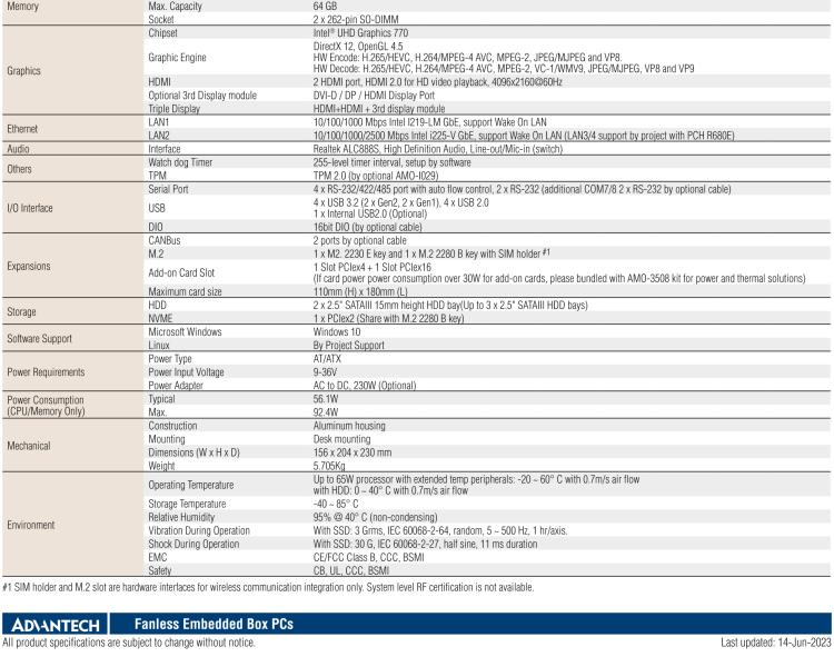 研華ARK-3534B 12th &13th Gen Intel? Core? i3/i5/i7/i9 LGA1700 Expansion Fanless Box PC