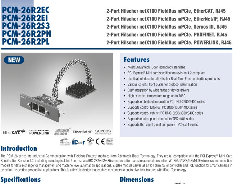 研華PCM-26R2EI 2端口 Hilscher netX100 現(xiàn)場(chǎng)總線 mPCIe, EtherNet/IP, RJ45