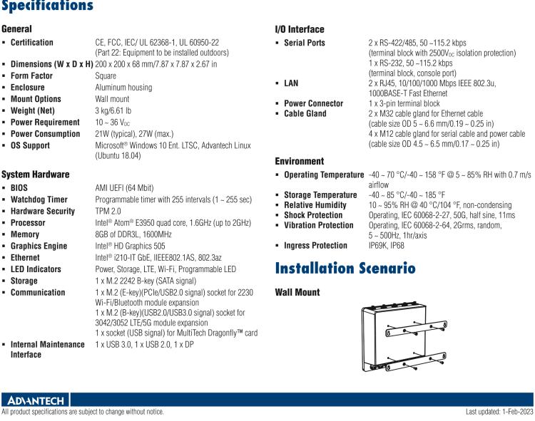 研華UNO-430 IP69K/IP68 Waterproof Edge Intelligence Gateway with Intel? Atom? E3950 CPU