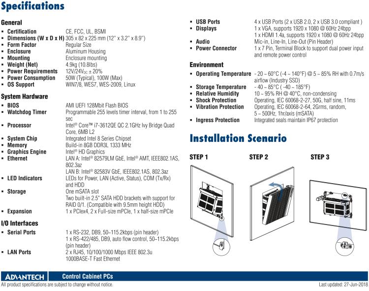 研華UNO-3483G 高效能嵌入式無風(fēng)扇工業(yè)電腦，搭配 Intel? Core? i7 處理器，2 x GbE, 2 x mPCIe, HDMI/VGA