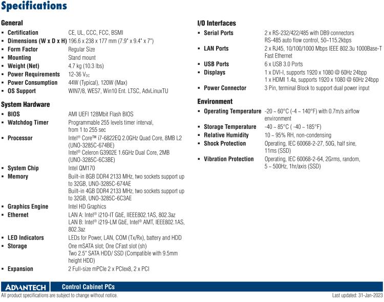 研華UNO-3285C 搭配Intel? Core?處理器，4×PCI(e) 擴展槽，2 x GbE, 2 x mPCIe, HDMI, DVI-I