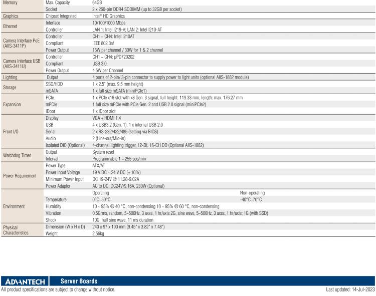 研華AIIS-3411 緊湊型視覺系統(tǒng)，支持Intel? 第10代 Core i CPU, 4路攝像頭支持 GigE PoE或 USB 3.0接口, PCIe擴展槽, 支持4路光源和隔離DIO