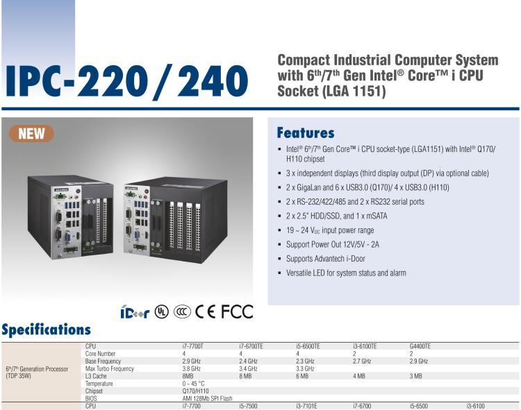 研華IPC-240 緊湊型工業(yè)電腦，帶第六/七代Intel? Core? i CPU插槽(LGA 1151)