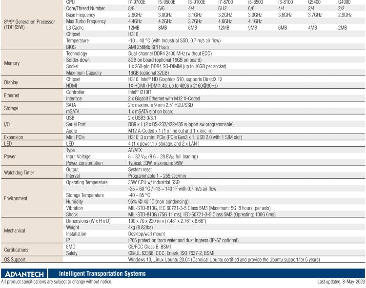 研華ITA-460 Intel?第八/九代Core? i CPU車載 AI計(jì)算單元