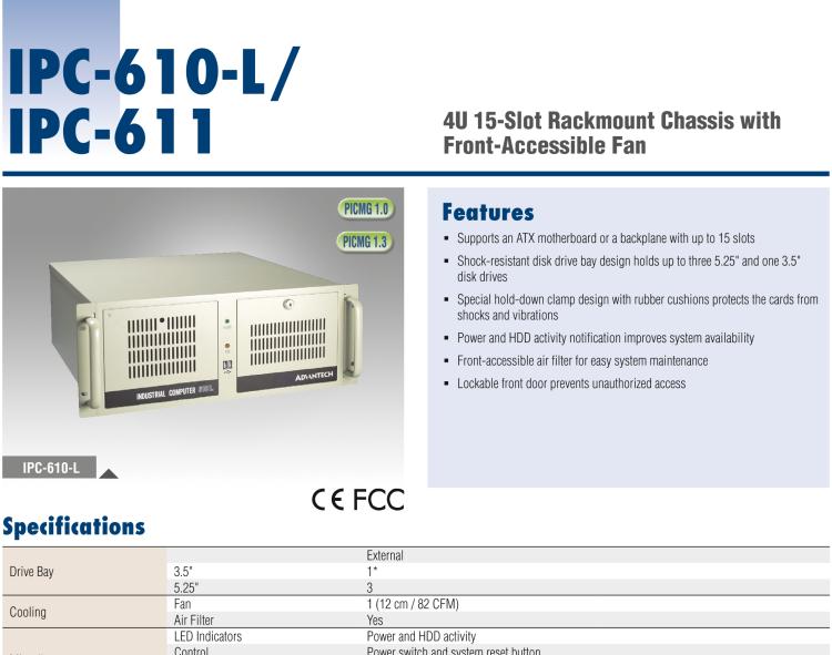 研華IPC-610-L 4U 15槽上架式機箱，支持前部可訪問風扇