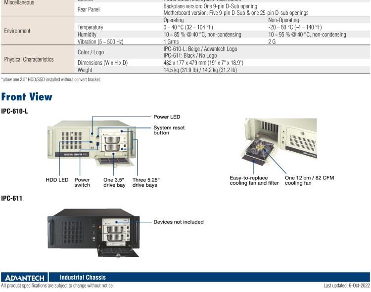 研華IPC-610-L 4U 15槽上架式機箱，支持前部可訪問風扇