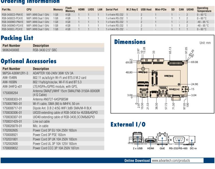 研華RSB-3430 基于NXP Arm Cortex-A9 i.MX6平臺(tái),精簡(jiǎn)功能的2.5寸緊湊型單板電腦。搭配UIO20/40可快速擴(kuò)展各種外設(shè)接口