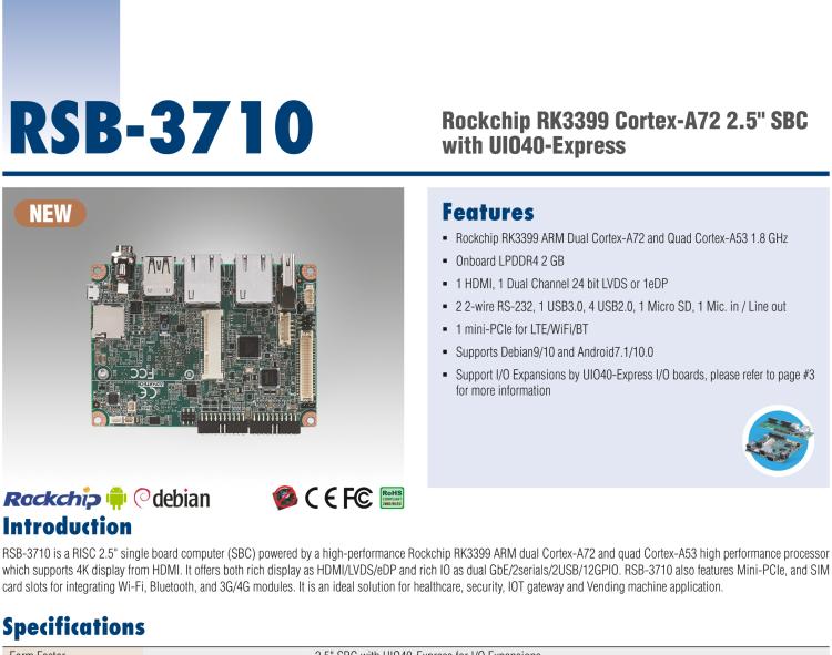 研華RSB-3710 Rockchip RK3399 Cortex-A72 2.5" 單板電腦，帶 UIO40-Express擴(kuò)展