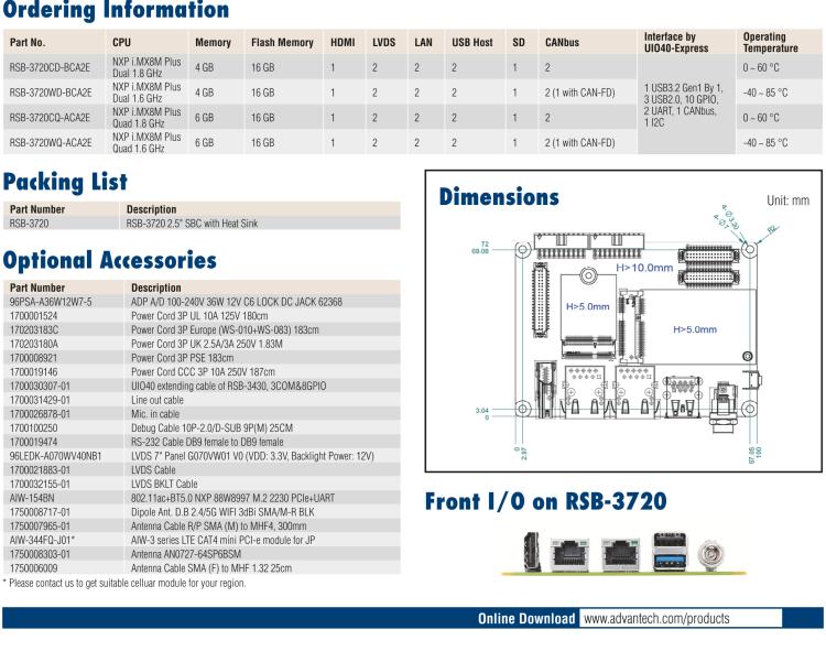 研華RSB-3720 NXP i.MX8M Plus Cortex?-A53 2.5" 單板電腦