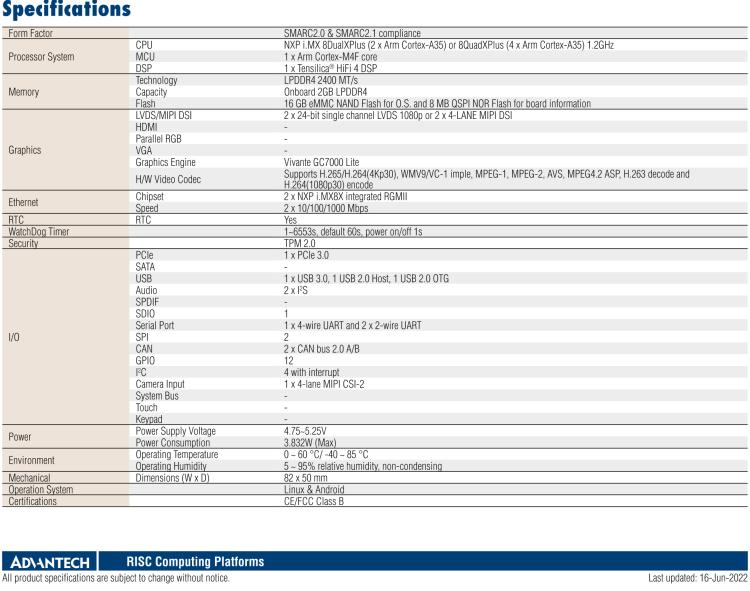 研華ROM-5620 基于NXP i.MX8X SMARC2.0 Arm核心板，多接口，低功耗設(shè)計(jì)