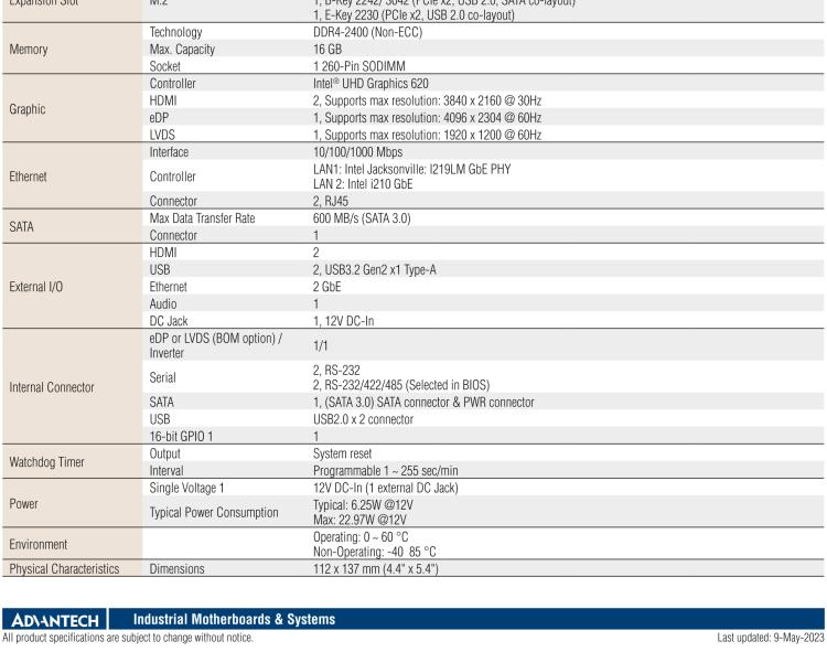 研華AIMB-U233 板載Intel 第8代 U系列 Core i3/i5/i7 處理器。低功耗高性能，無風(fēng)扇設(shè)計(jì)。