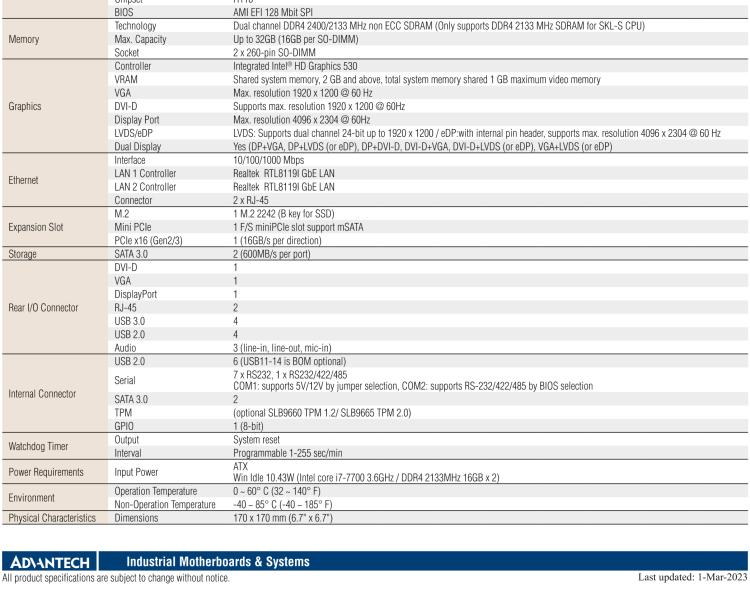 研華AIMB-205 適配Intel? 第6/7代 Core? i 處理器，搭載H110芯片組。高性價比，擁有豐富的擴展接口，穩(wěn)定可靠。