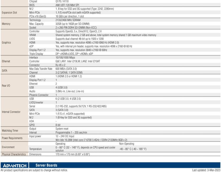 研華AIMB-275 適配Intel? 第6/7代 Core? i 處理器，搭載Intel Q170/H110芯片組。性能強勁，接口豐富。